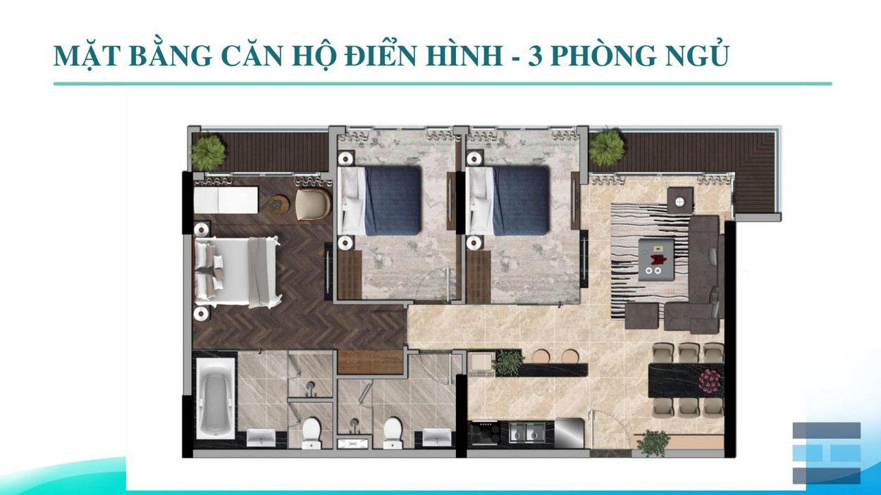 Thiết kế căn hộ 3 phòng ngủ dự án Aria Da Nang Hotels And Resorts